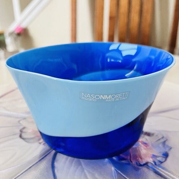 Nason Moretti Dandy Bowl Light Blue-Blue 100%Blown Glass Made in Italy 5”x2 7/8” - Picture 1 of 9